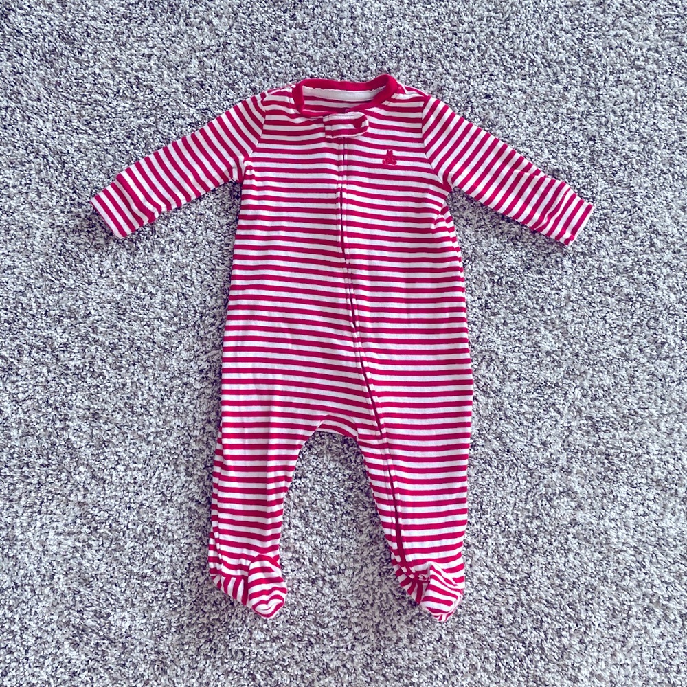 Baby Gap red and white stripe zip up pajamas